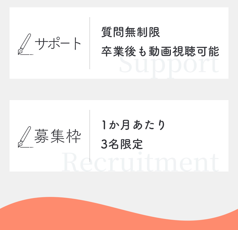 卒業後も動画視聴可能。1カ月あたり3名限定